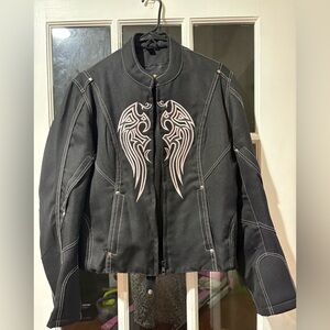 Black Motorcycle Jacket with Wing Design